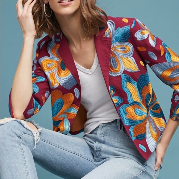 Anthropologie Sz M Woodstock Embroidered Jacket - Picture 4 of 4